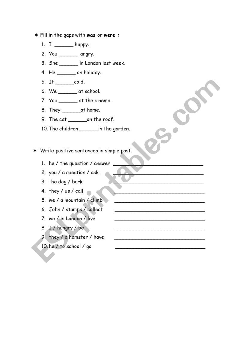 Past simple activities worksheet