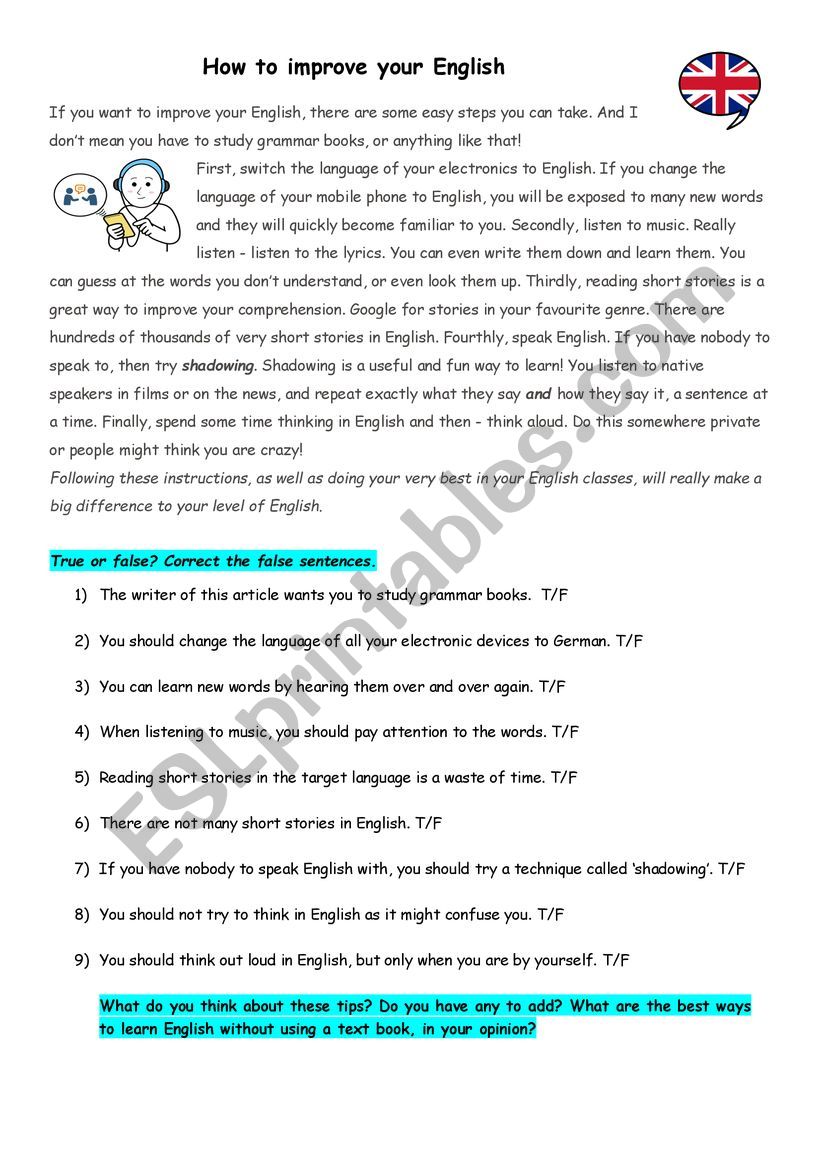 Tips on improving English worksheet