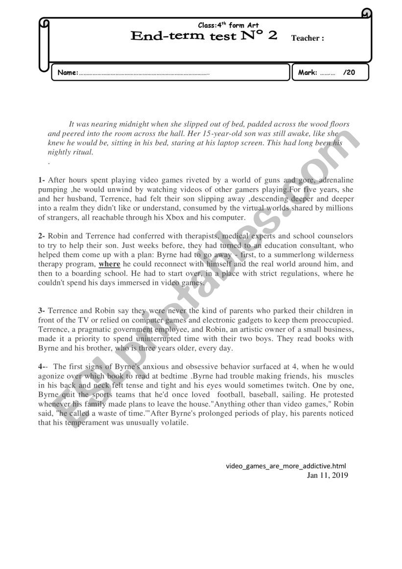 test  worksheet