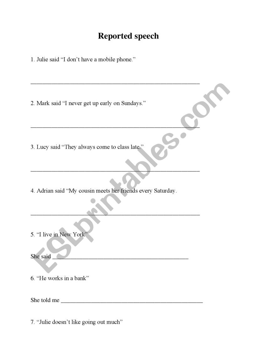 Reported Speech worksheet