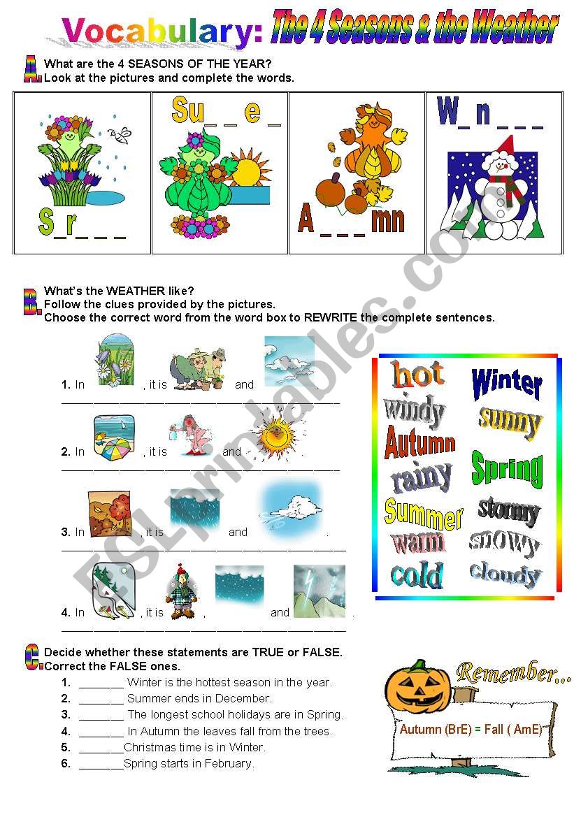 The 4 Seasons & the Weather worksheet