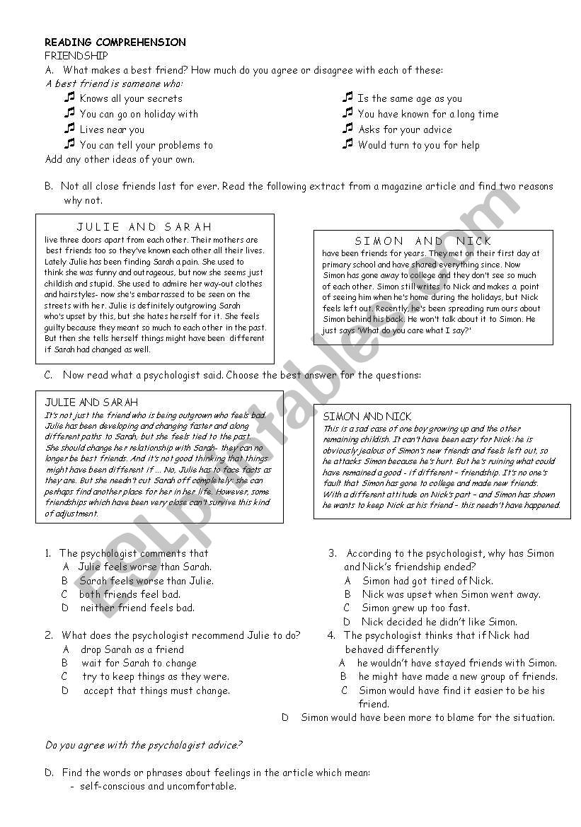 A reading comprehension test worksheet