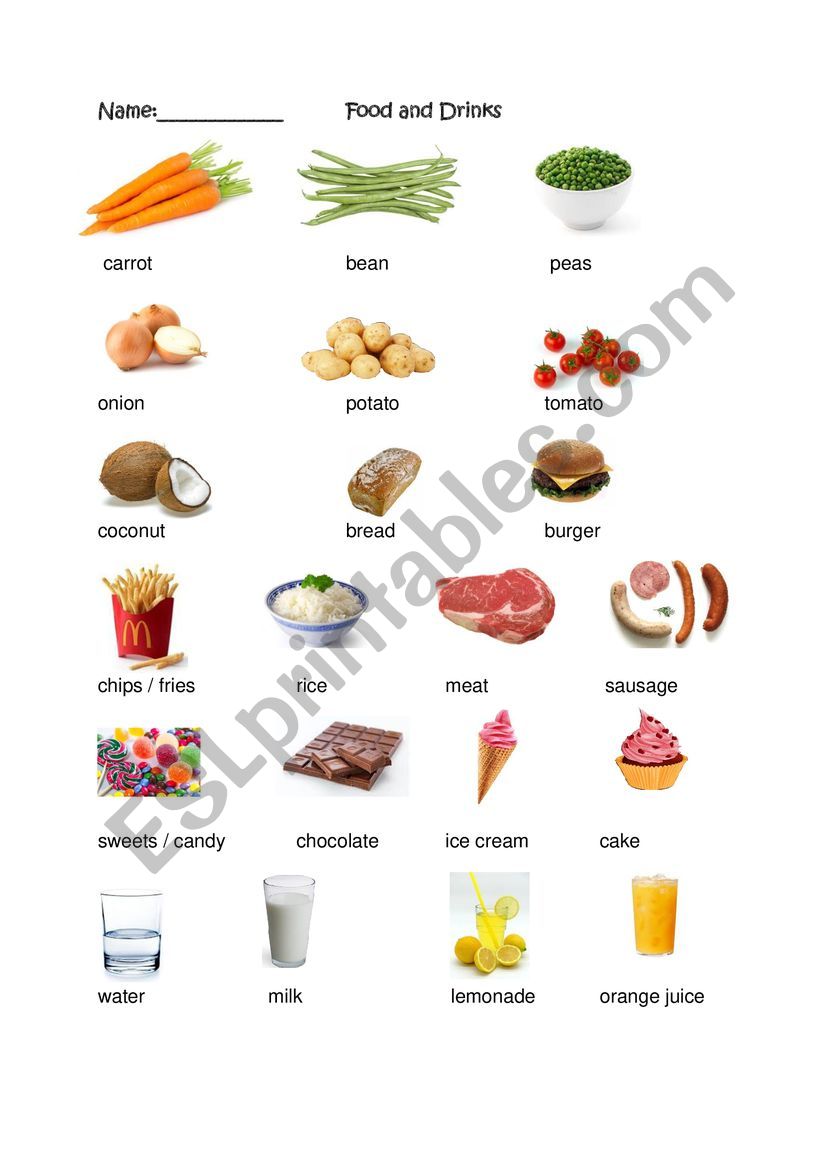 Food and Drinks - ESL worksheet by Sarah B