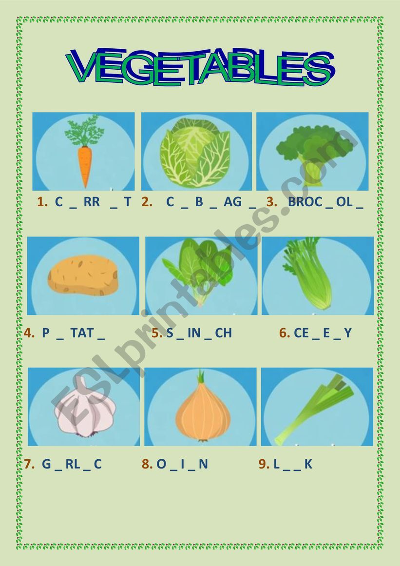 Complete the name of the vegetables