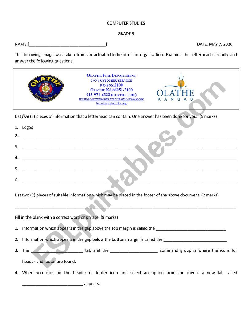 Computer Quiz1 worksheet