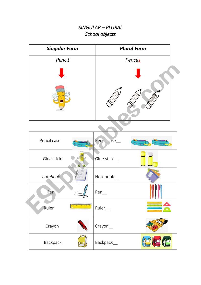 Singular - Plural  Form  worksheet