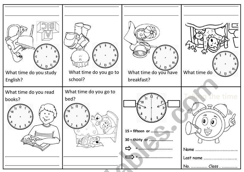 minibook clock worksheet