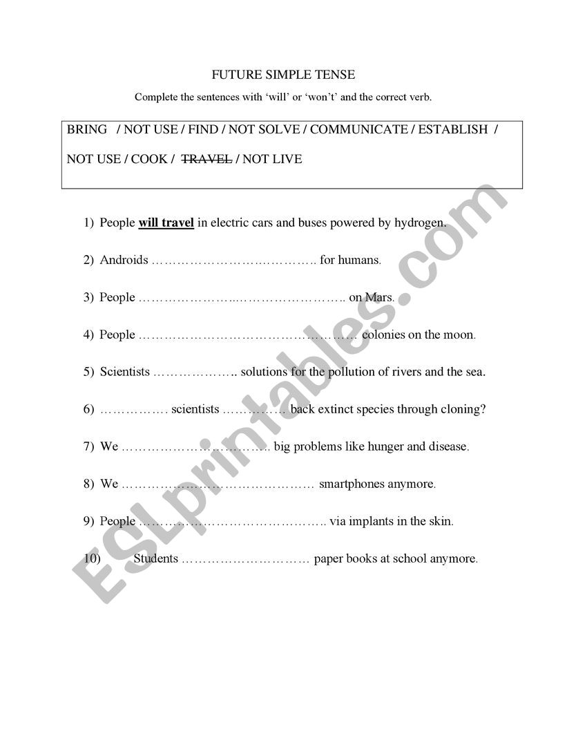 FUTURE SIMPLE TENSE worksheet