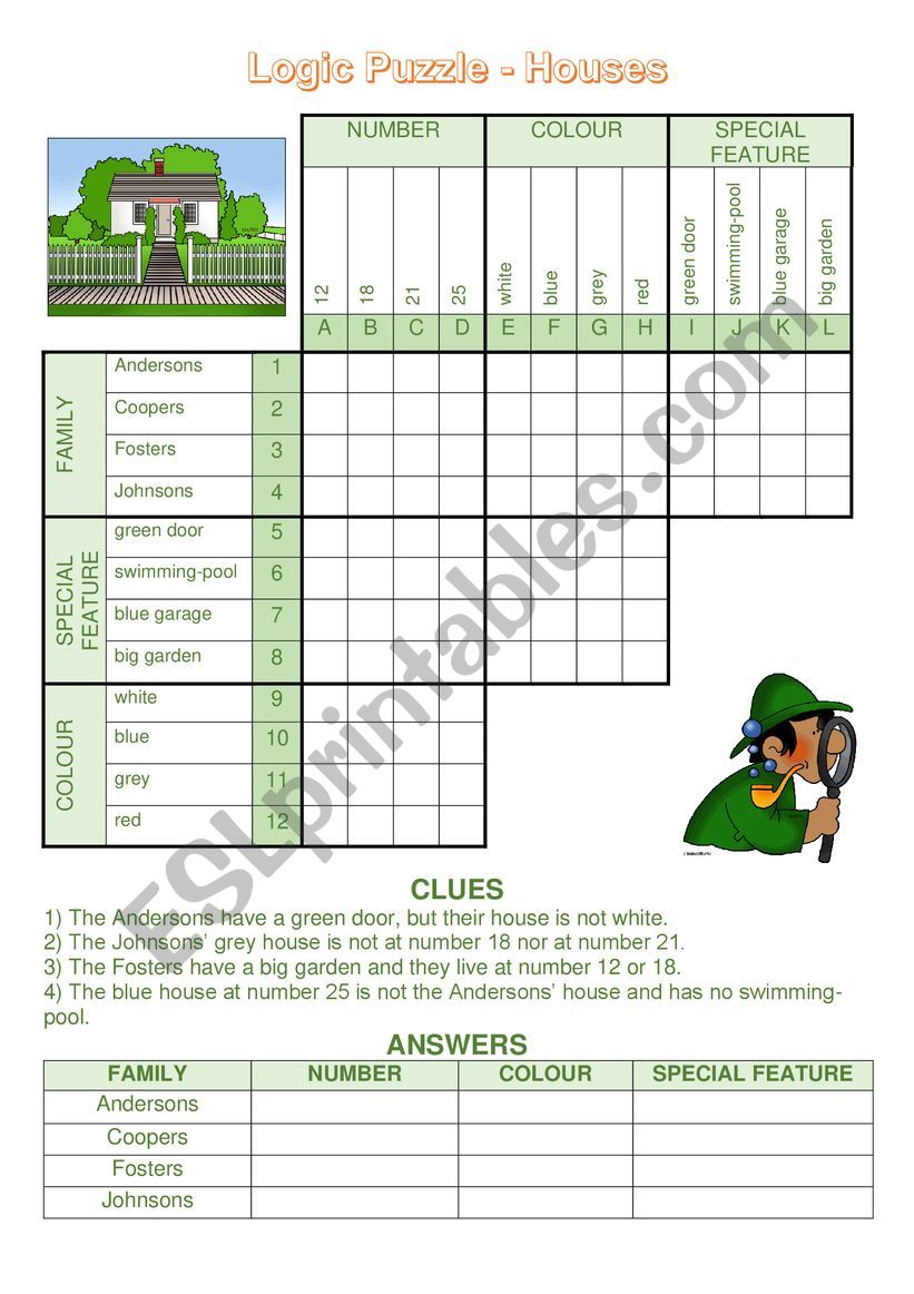 Logic Puzzle Game - Houses worksheet