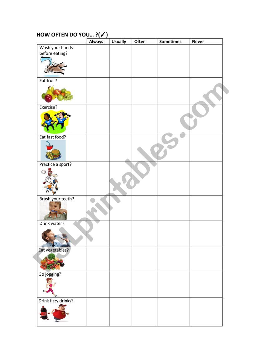 How do you often...? worksheet