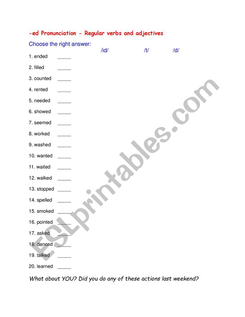 -ed Pronunciation - Regular Verbs 01