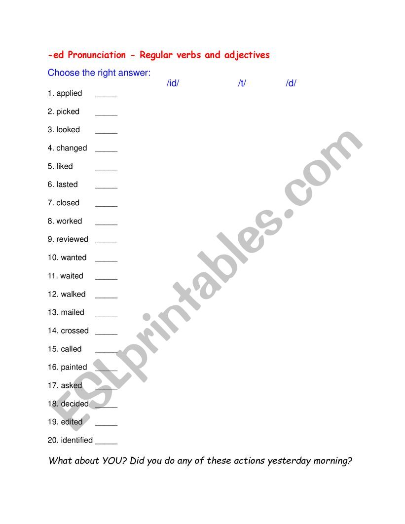 -ed Pronunciation - Regular Verbs 02