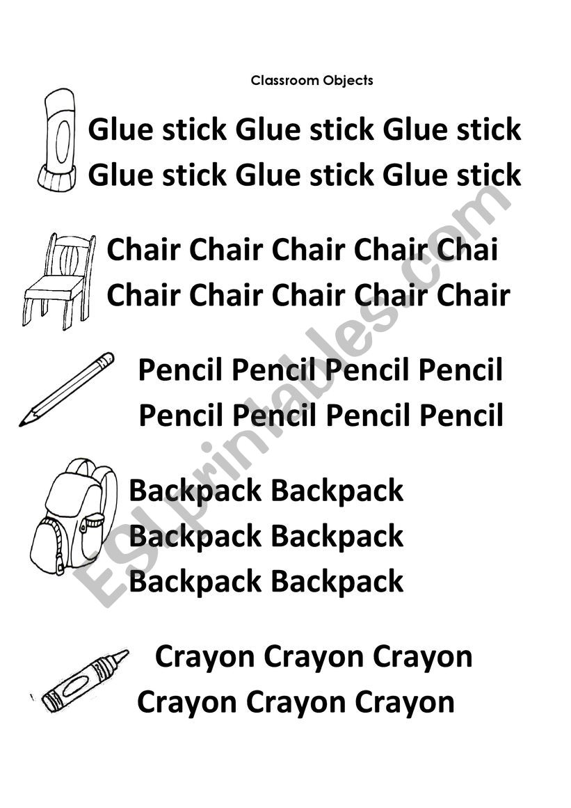 Classroom Objects worksheet