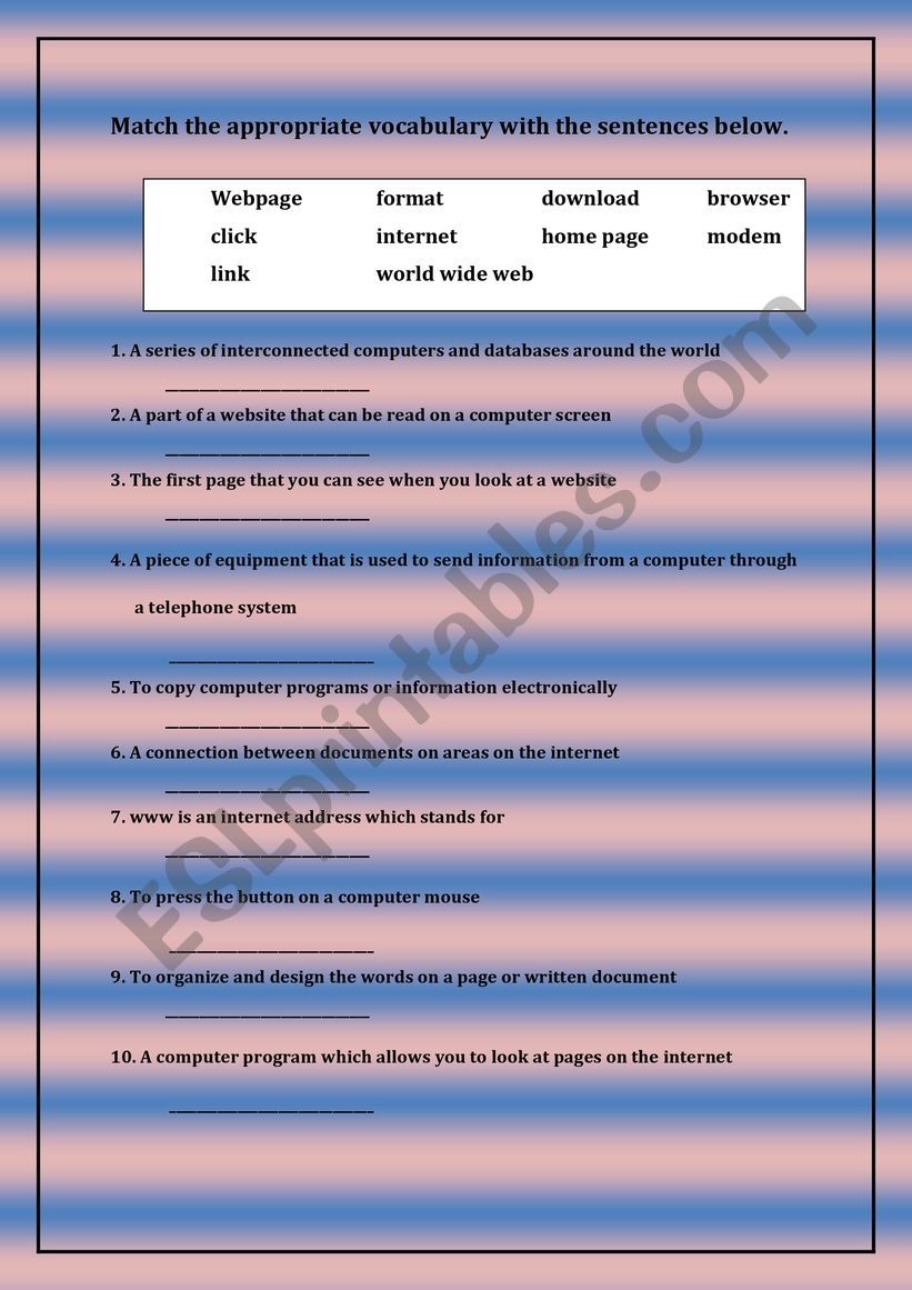 Internet worksheet