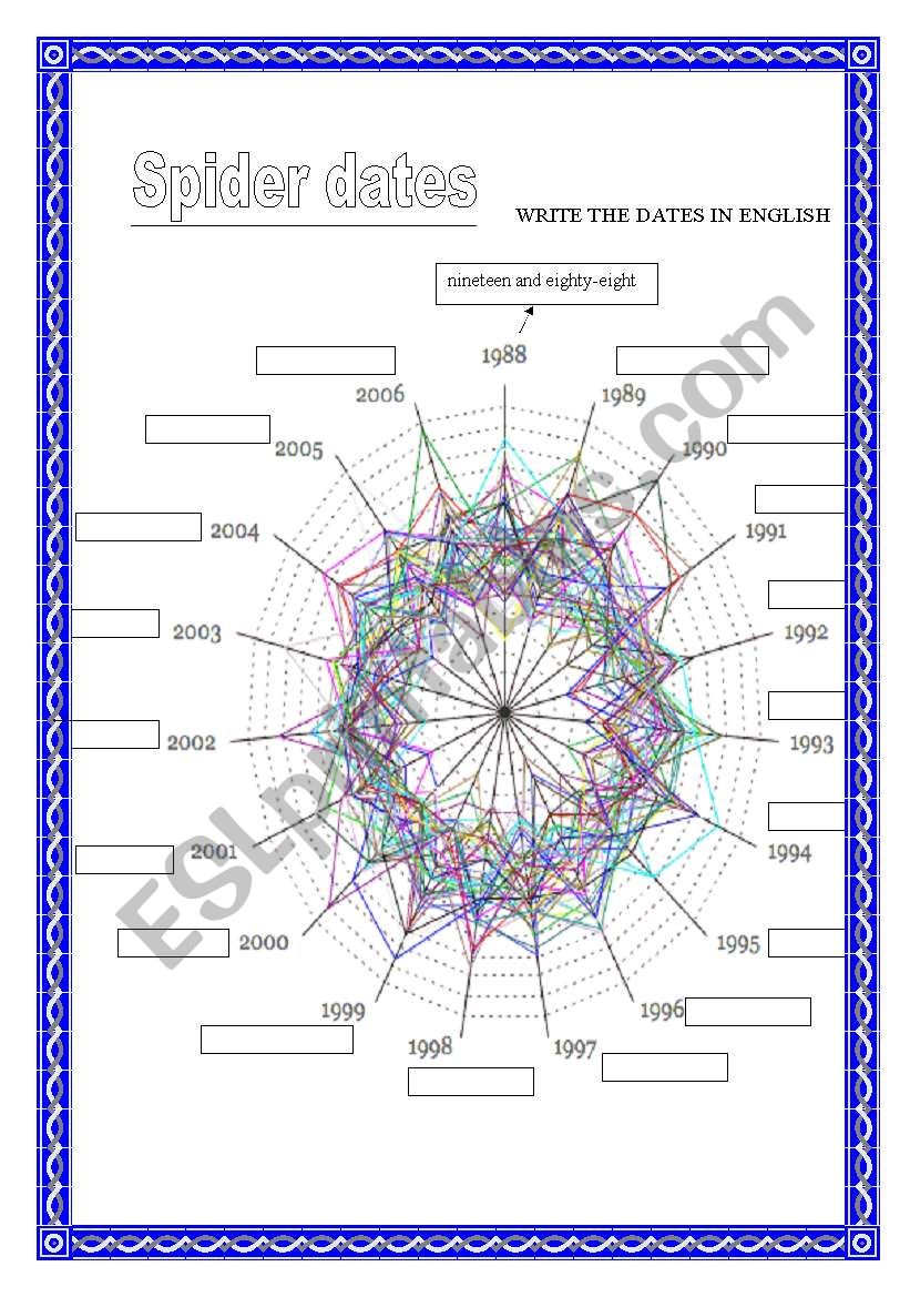 spider dates worksheet