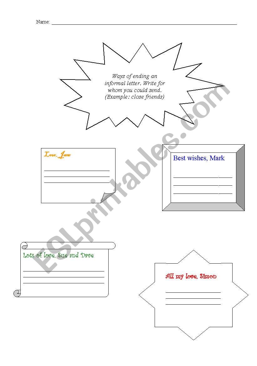 How ending a letter worksheet