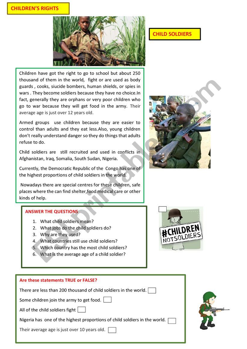 Child soldiers worksheet