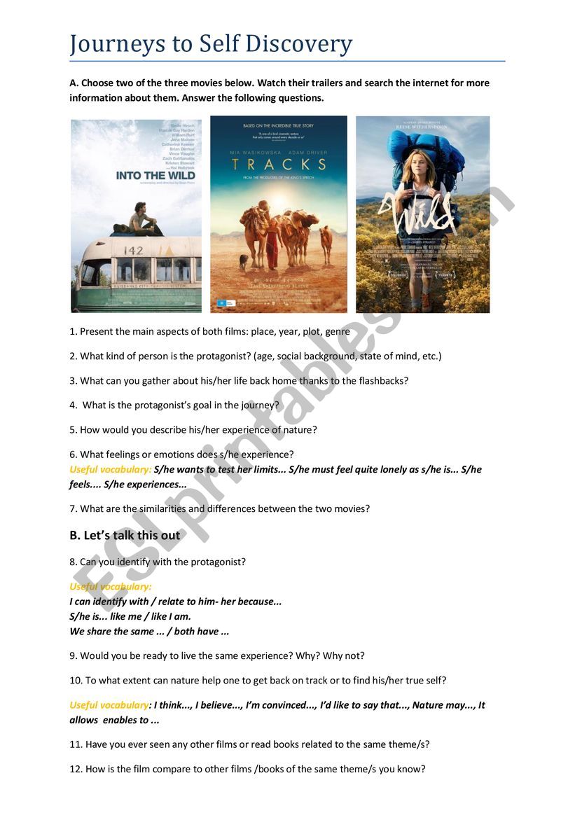 Movie worksheet: Into the Wild, Tracks, Wild