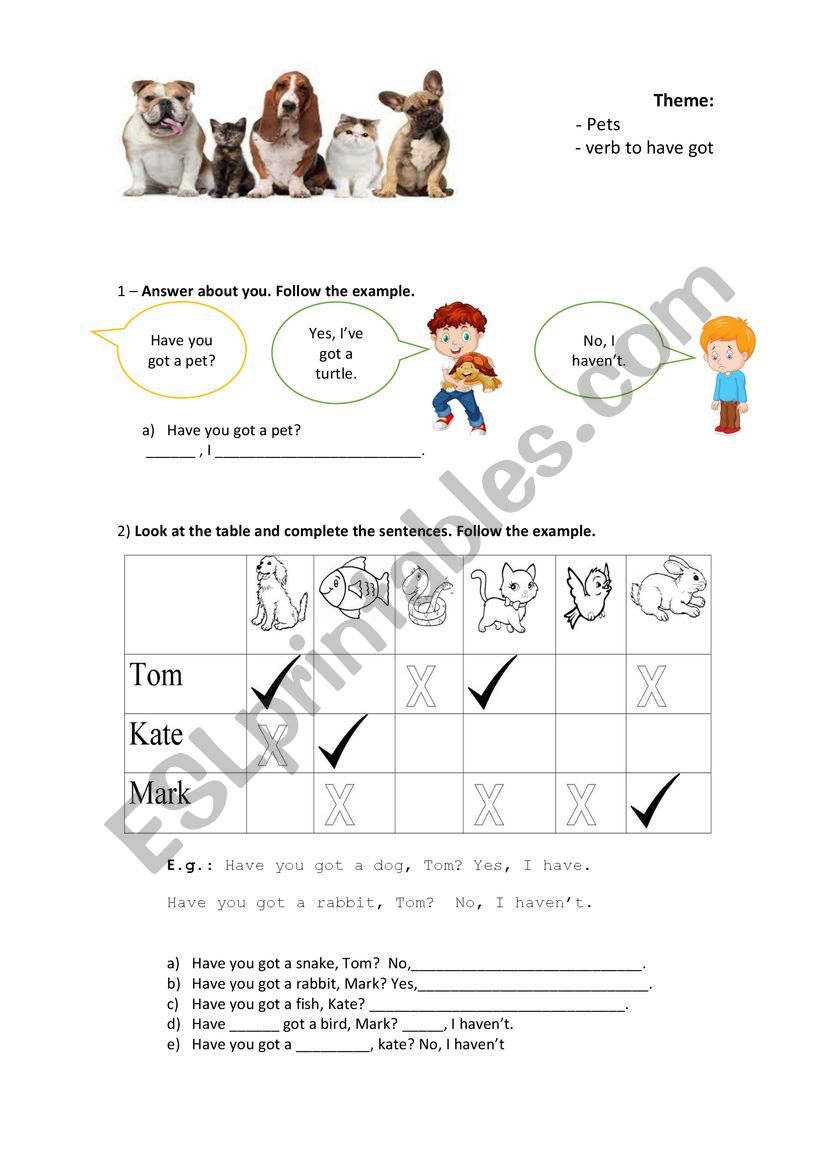 Pets and have got worksheet