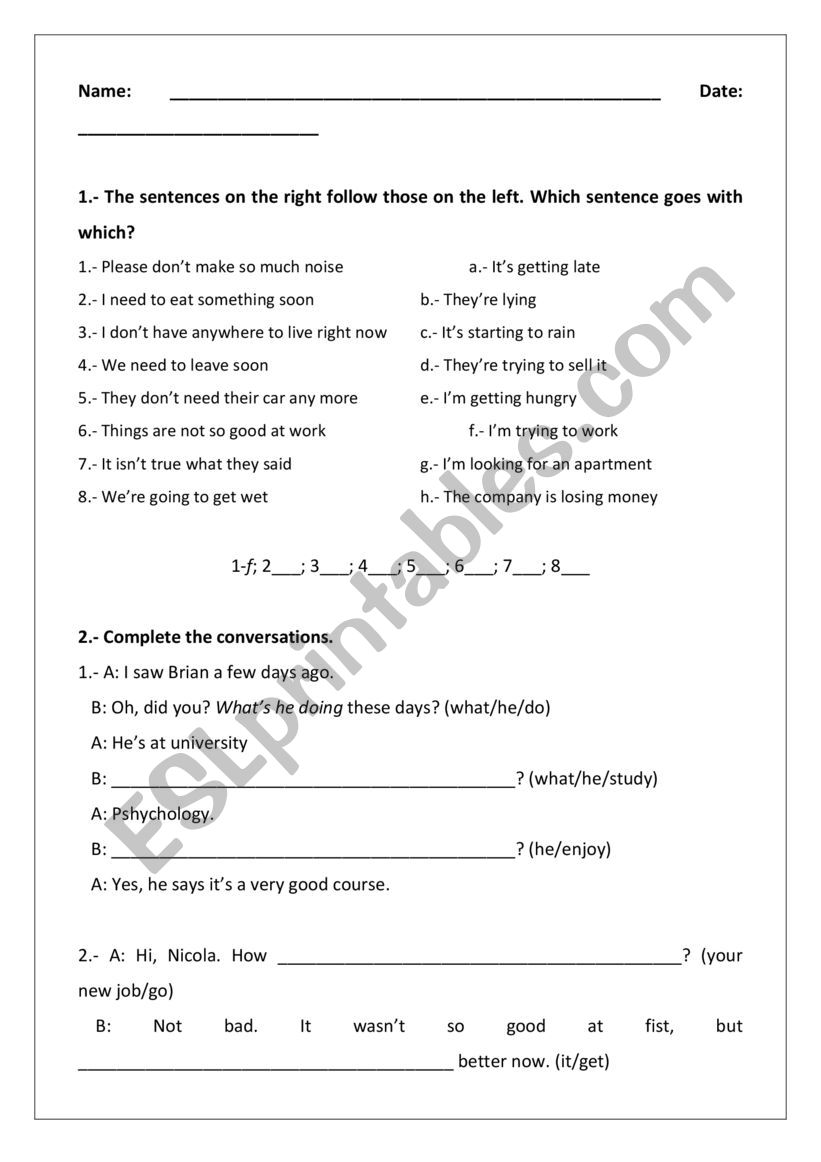 Present Continuous worksheet