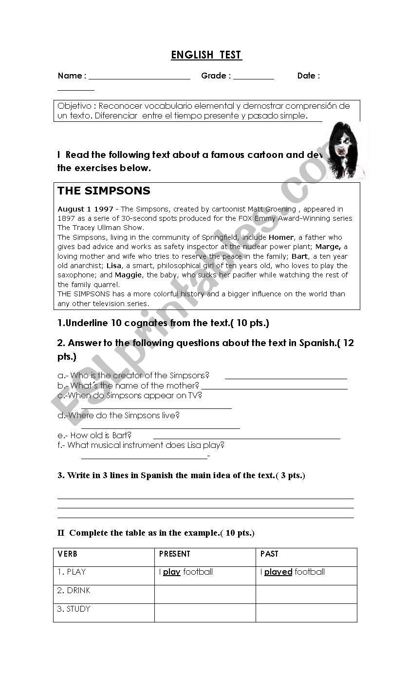 elementary test worksheet