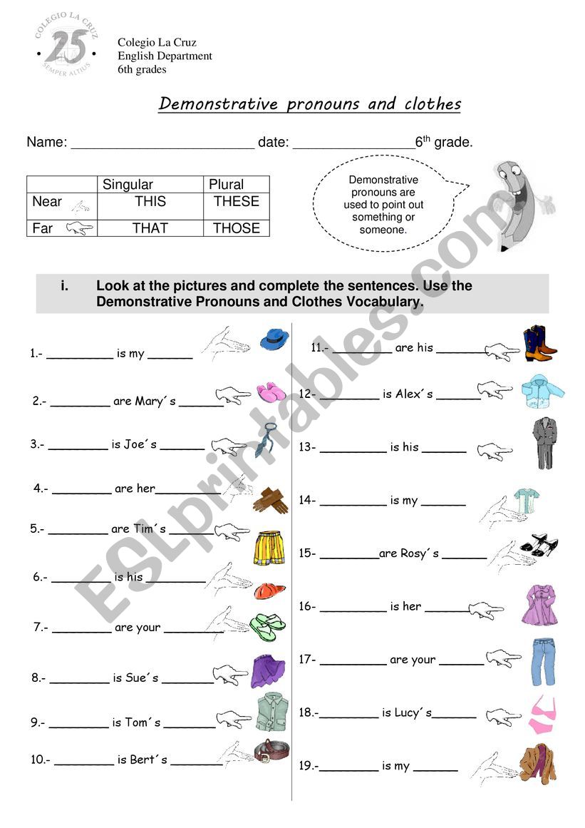 Demonstrative  worksheet