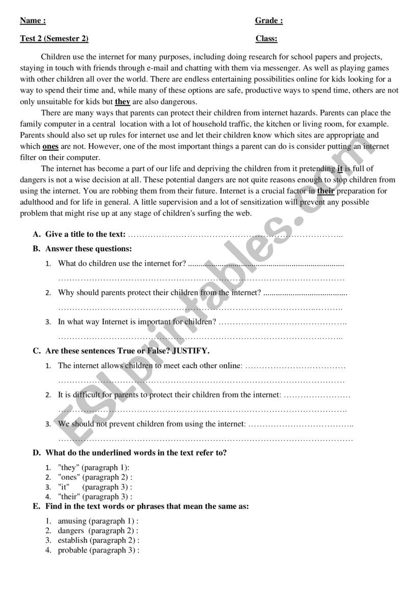 test worksheet