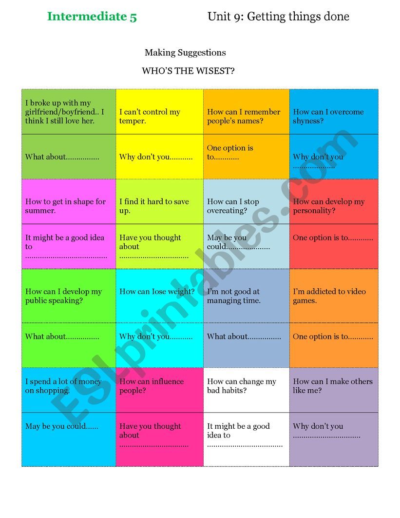 Making suggestions worksheet