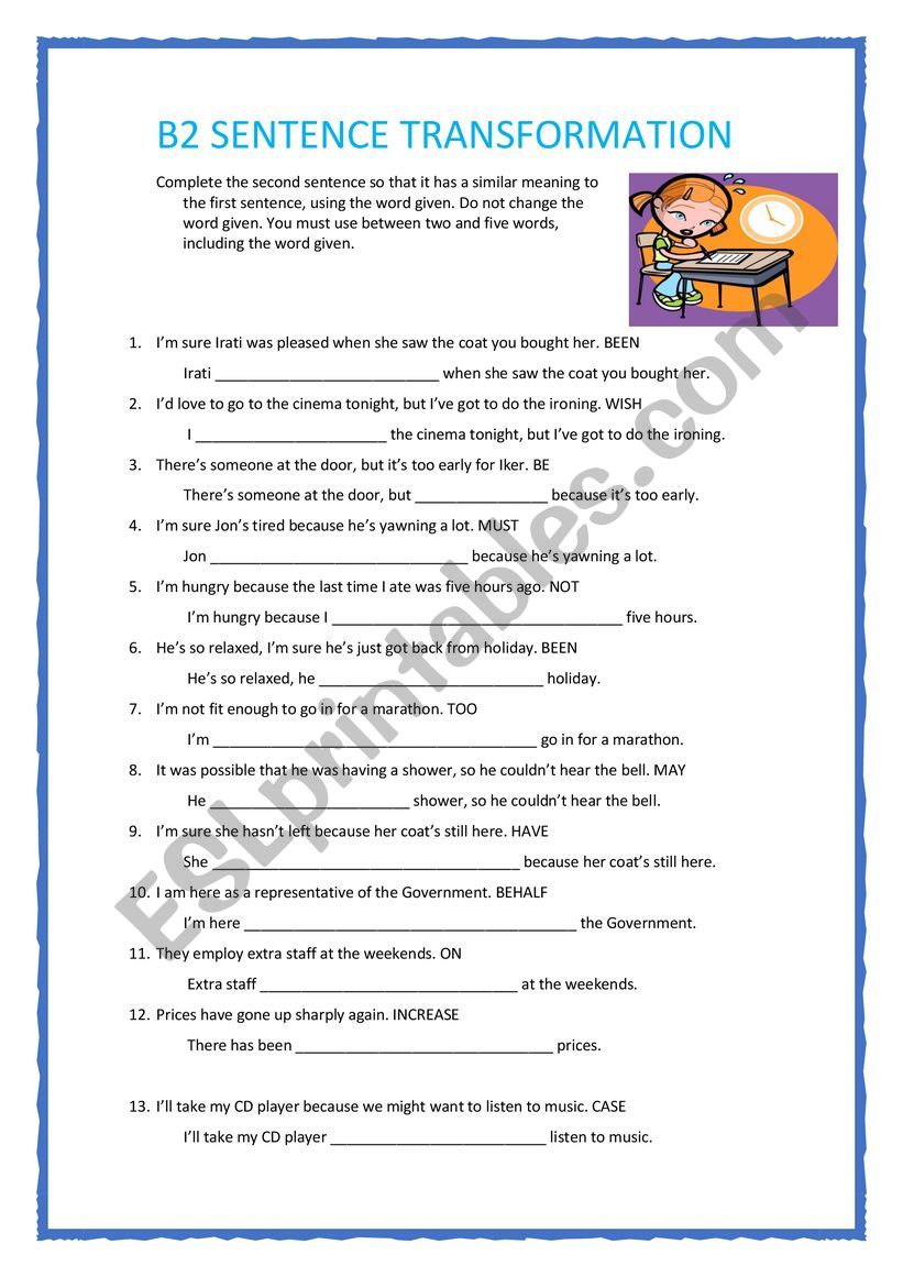 B2 SENTENCE TRANSFORMATION 2 worksheet