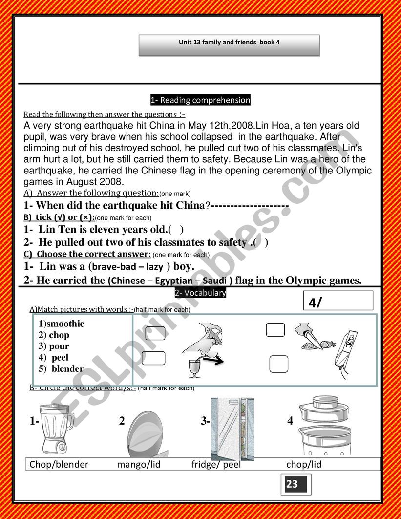 family and friends unit 13 book 4 test 2 book 4