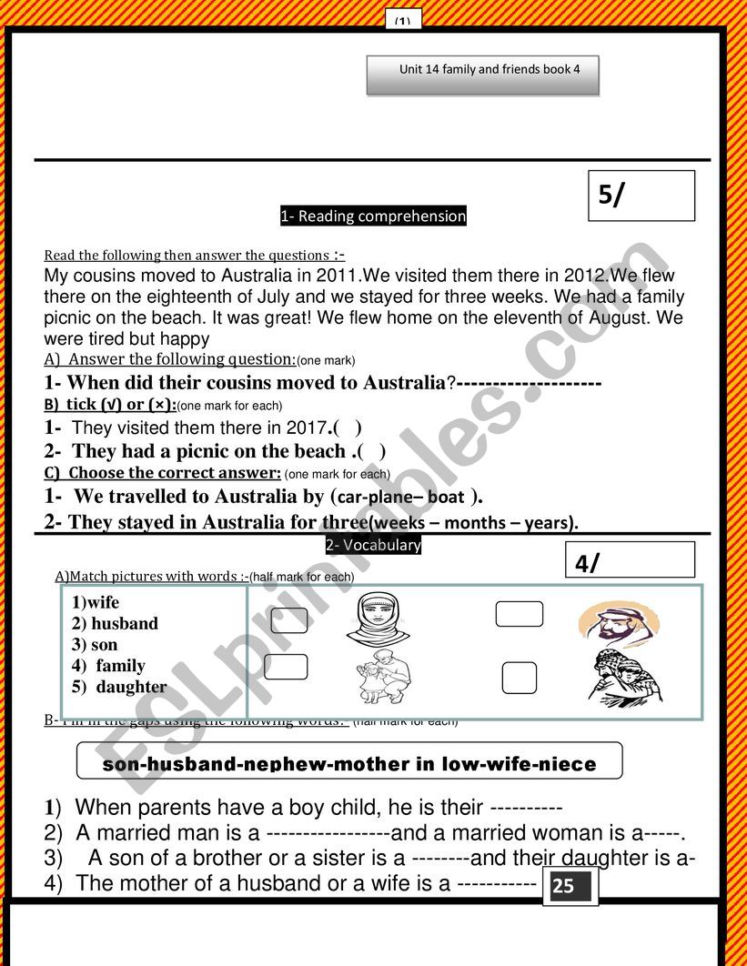 family and friends unit 14 book 4 test 1