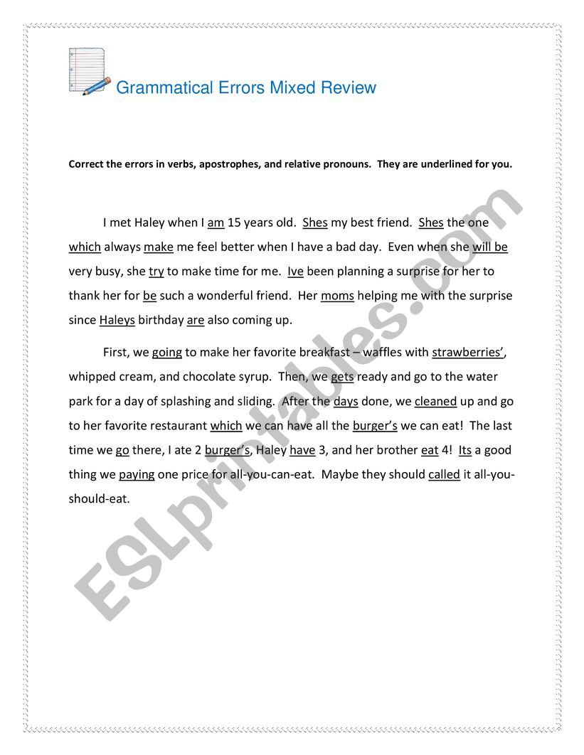 Mixed Error Review worksheet