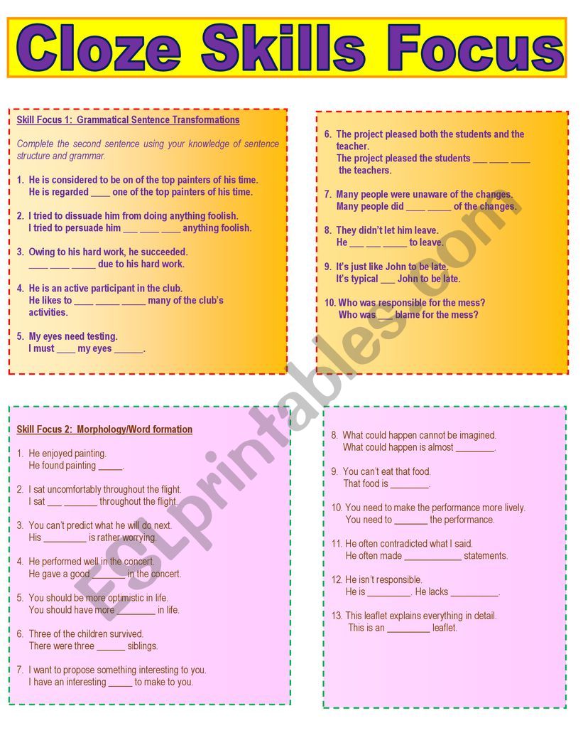 Cloze Skills Focus worksheet