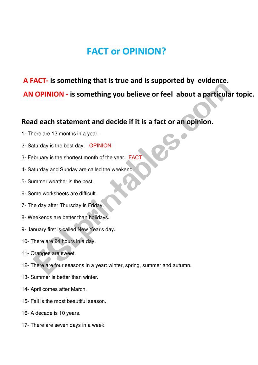 Fact or Opinion? worksheet