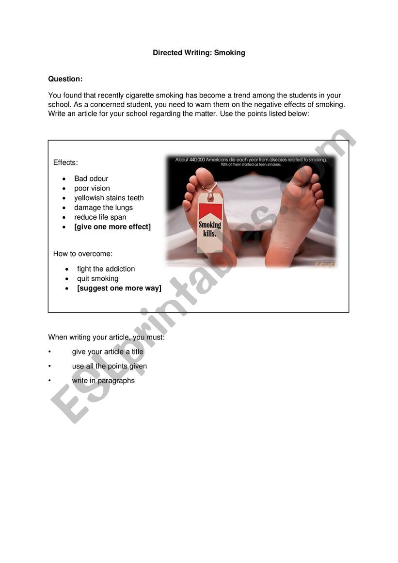 DIRECTED WRITING: NEGATIVE EFFECTS OF SMOKING