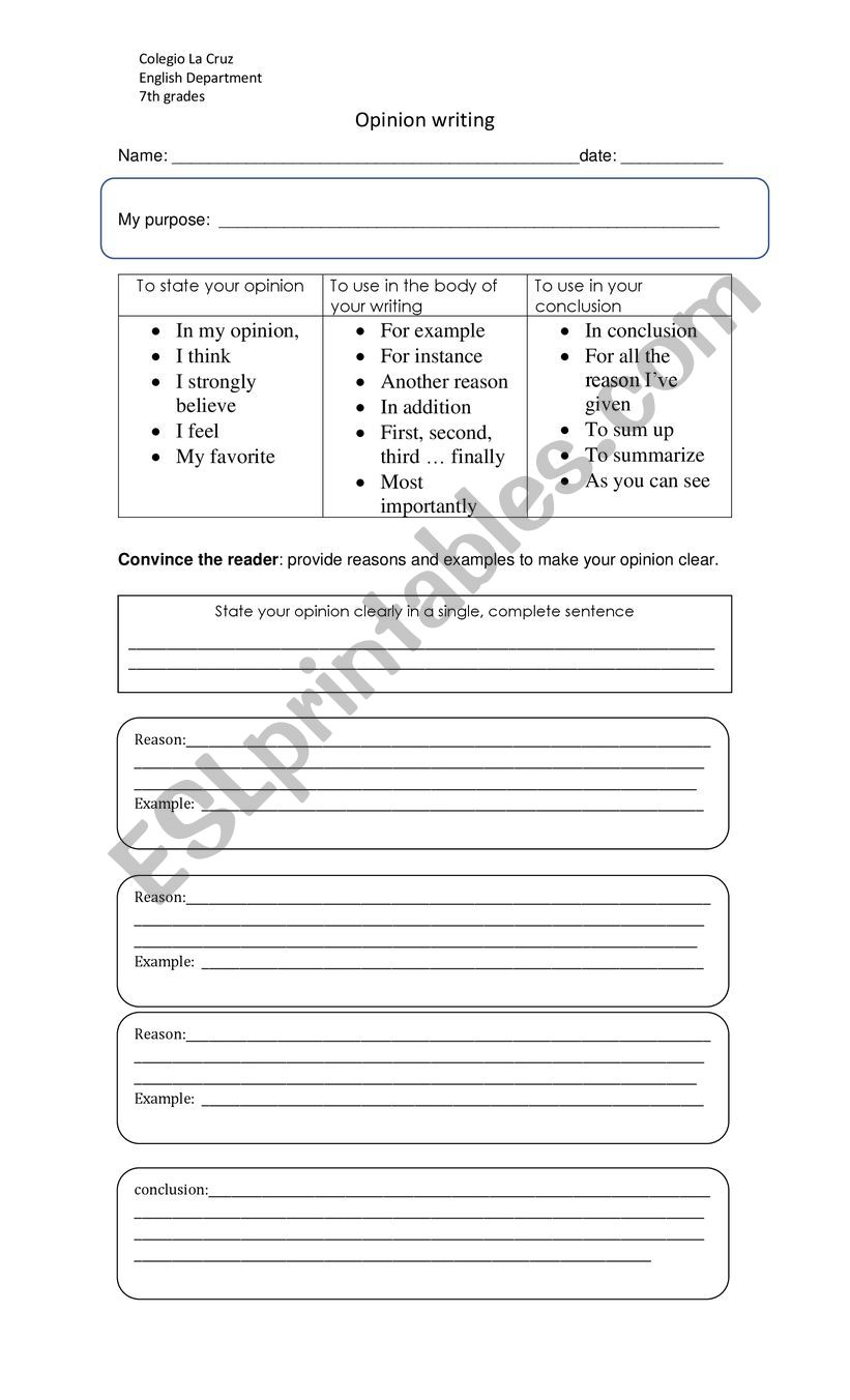 Opinion writing  worksheet