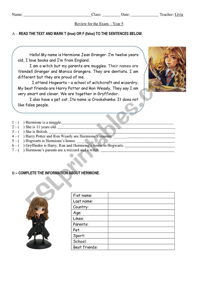 Hermione Review worksheet