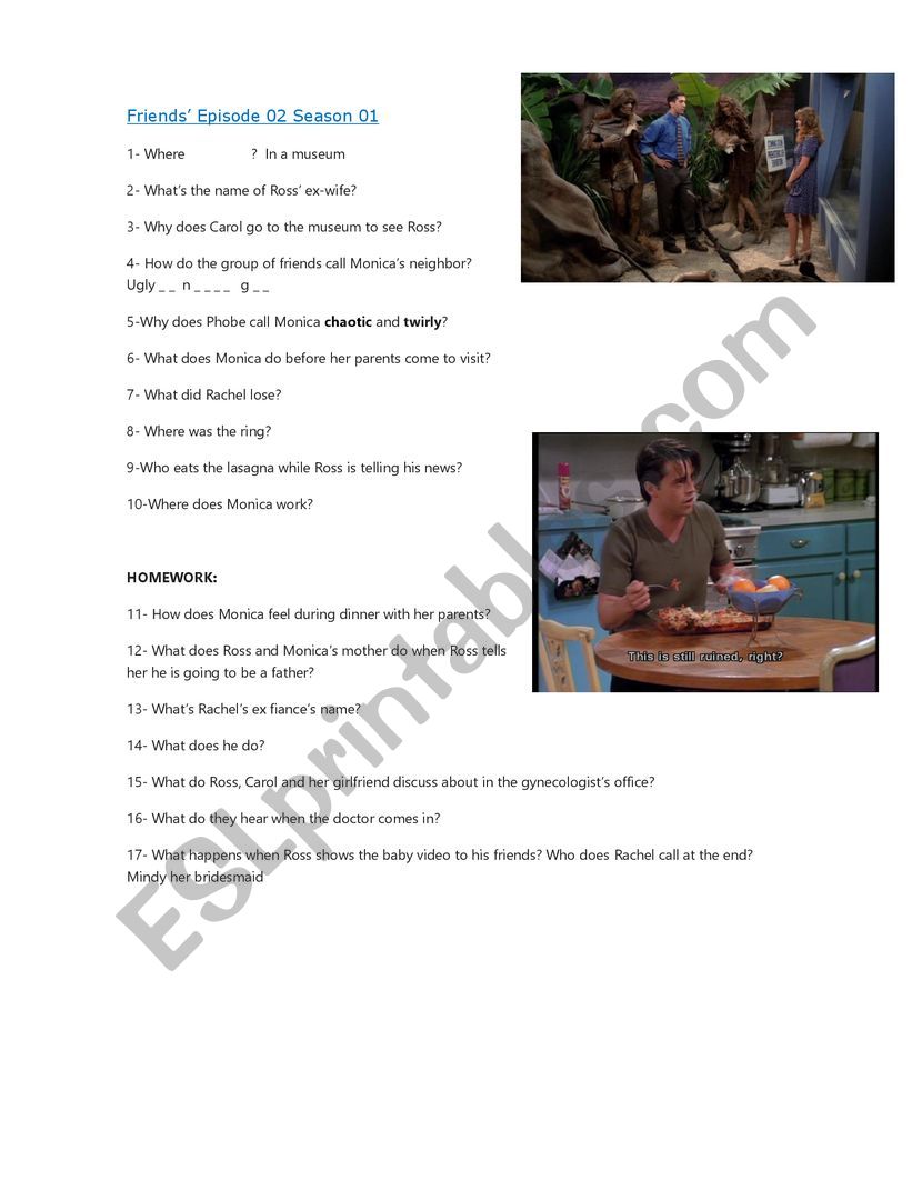 Friends Season 1 Episode 2 worksheet