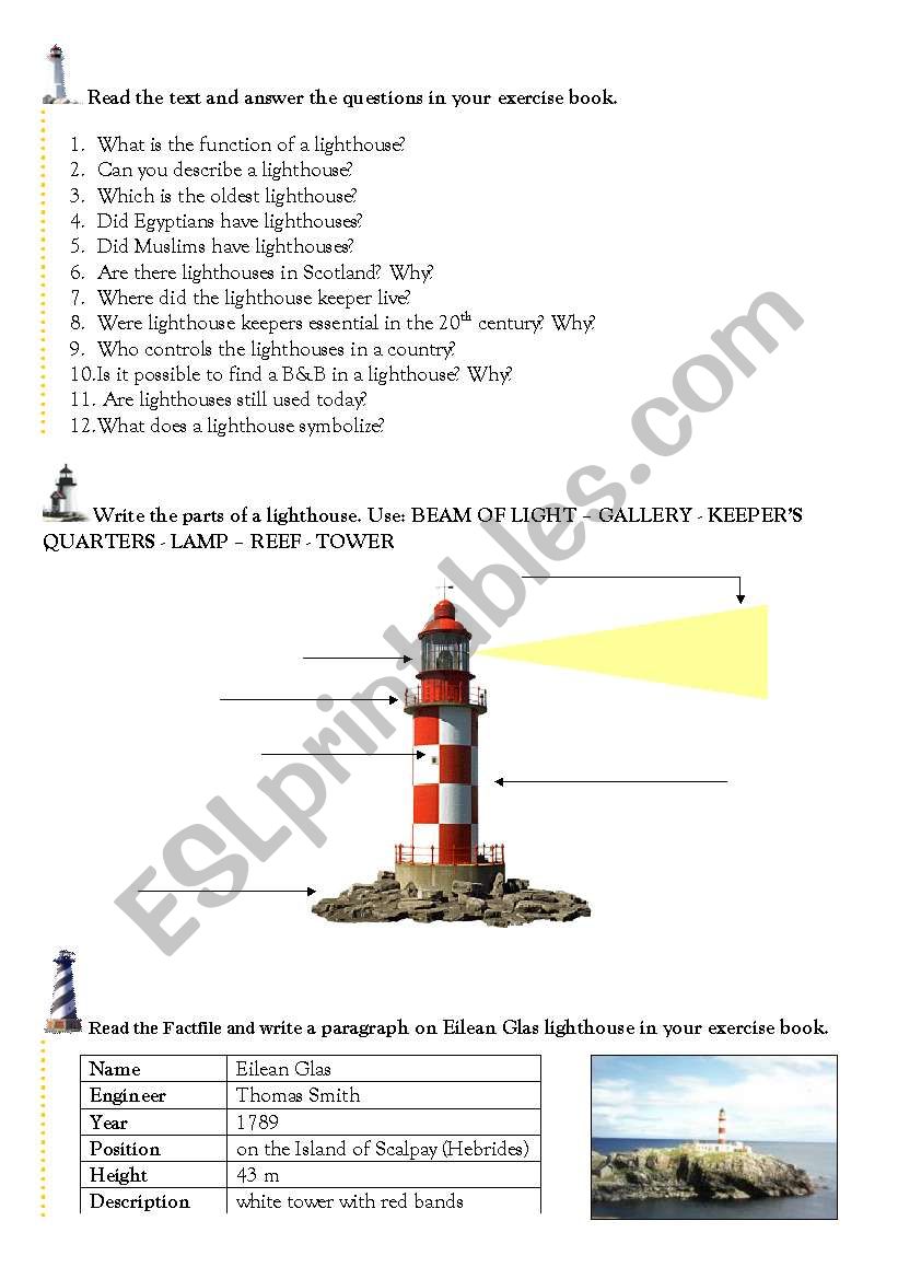 Lighthouses 2-Activities worksheet