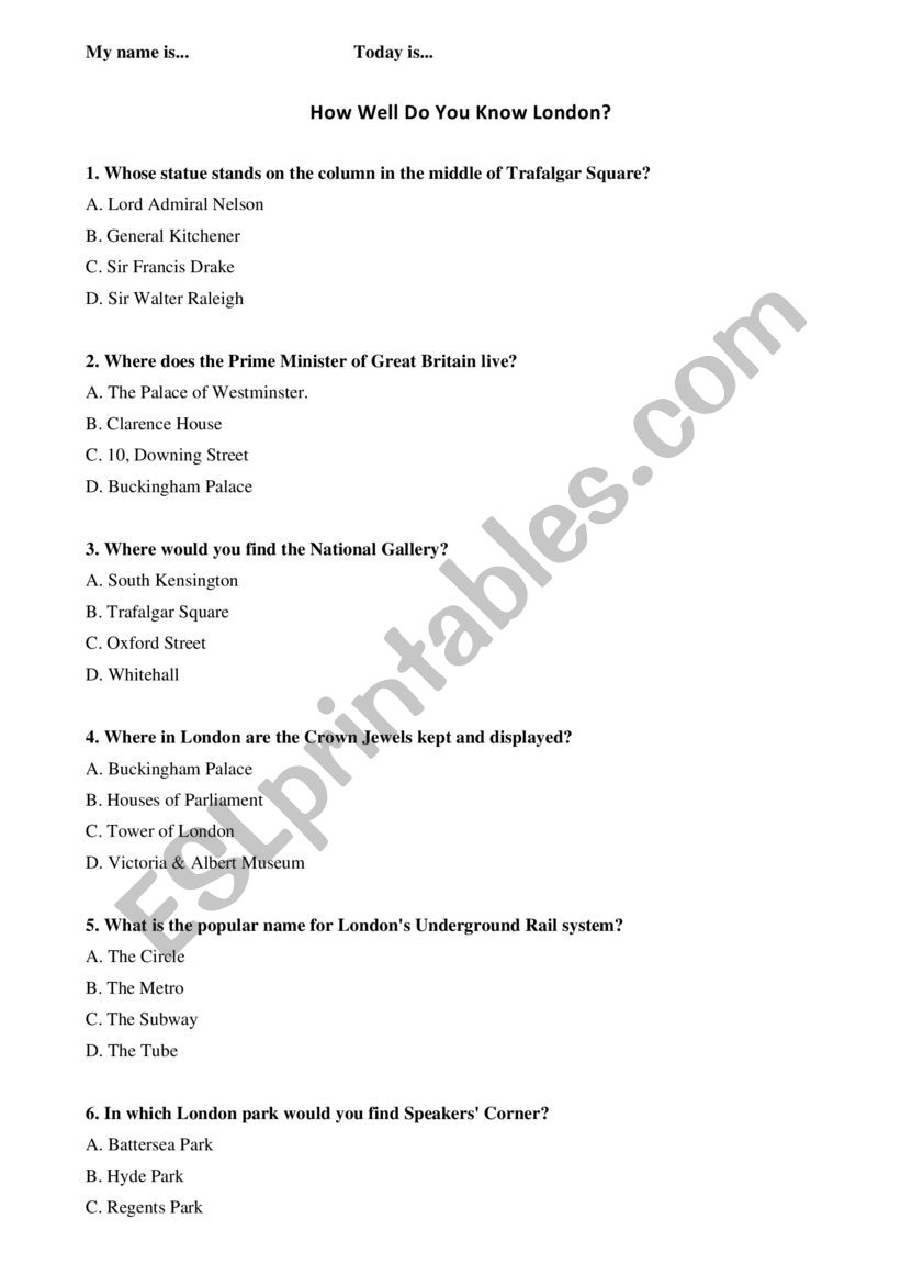 How well do you know London? worksheet