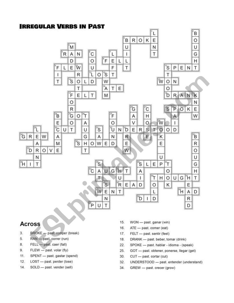 crossword irregular verbs in past simple