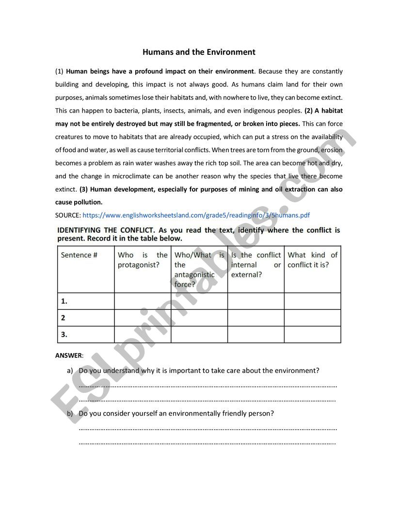 ENVIRONMENT worksheet