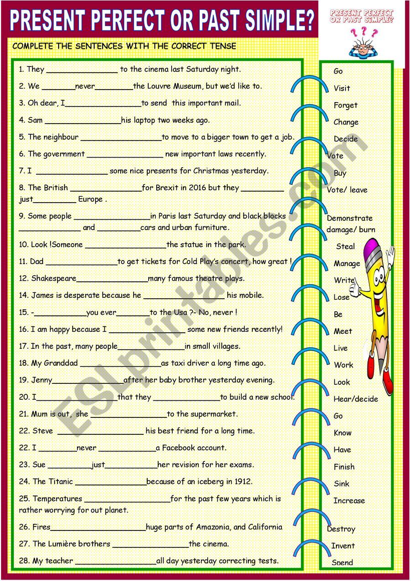 Present perfect or past simple with key