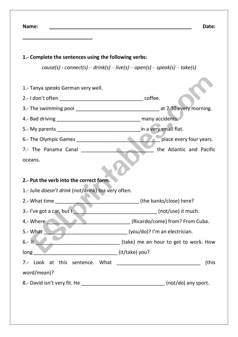 Present Simple worksheet