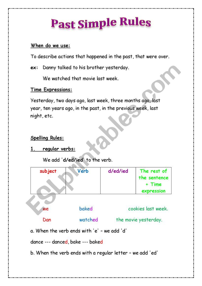 past simple rules worksheet