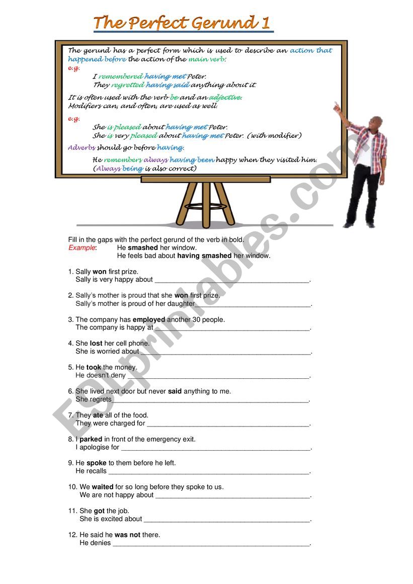 Perfect Gerund number 1 worksheet