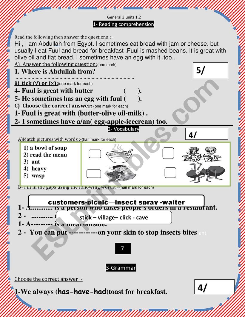 a  summative test based on  book 4  unit 11 t family and friends general tests units 1and2