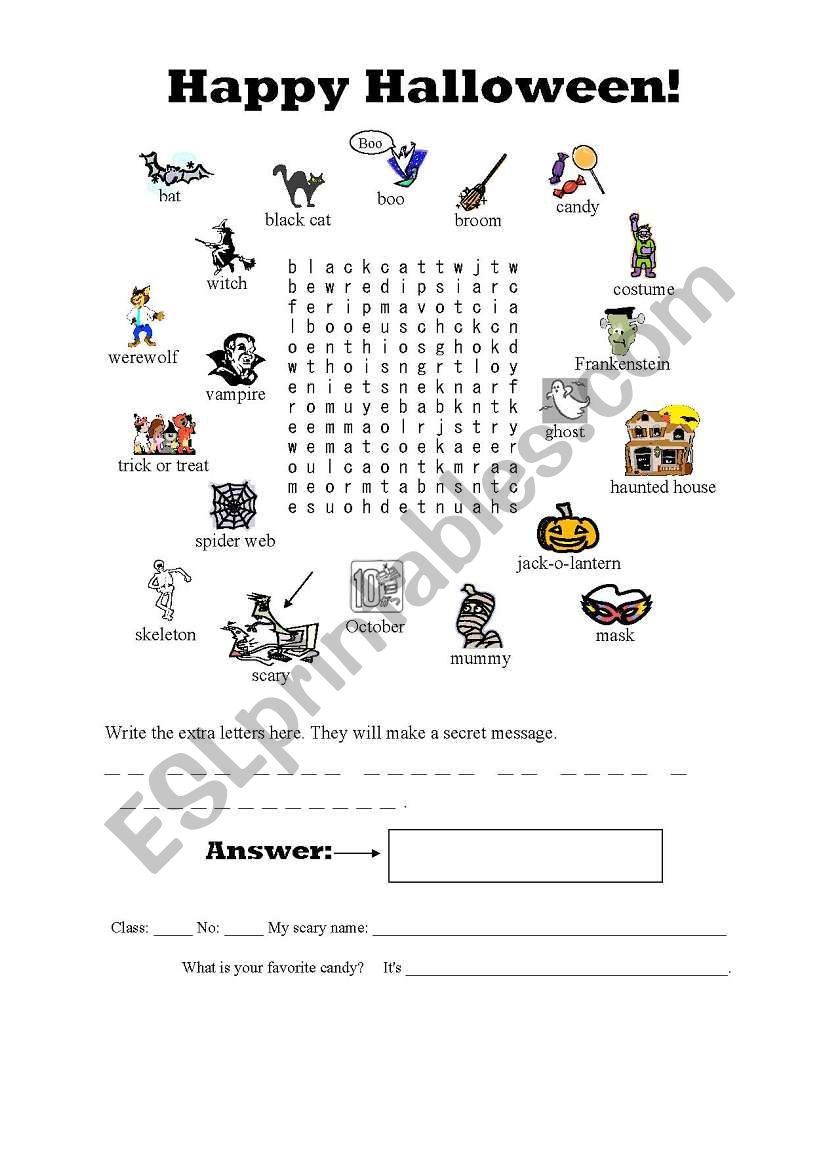 Halloween Secret Message Word Search