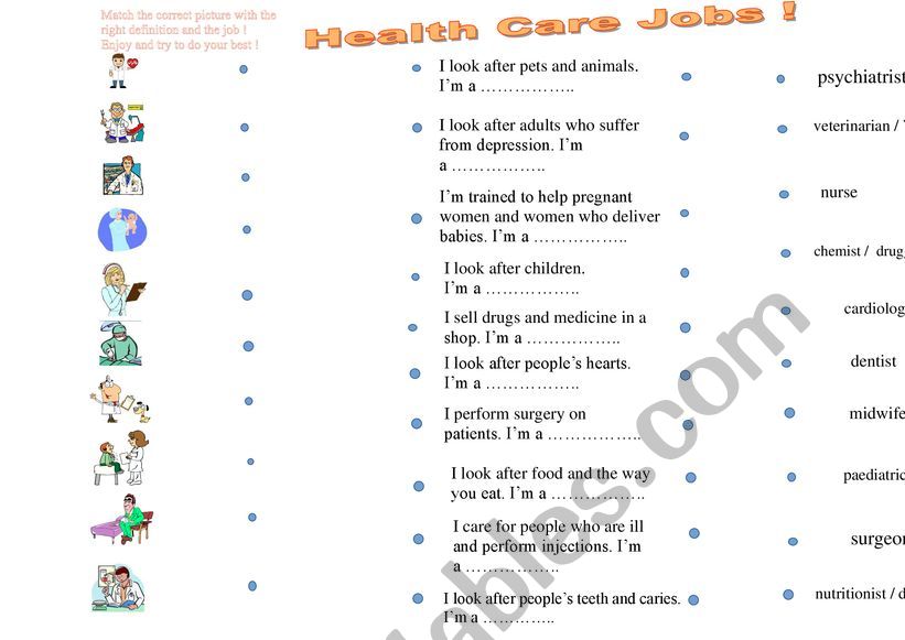 Health Care Jobs Worksheet worksheet
