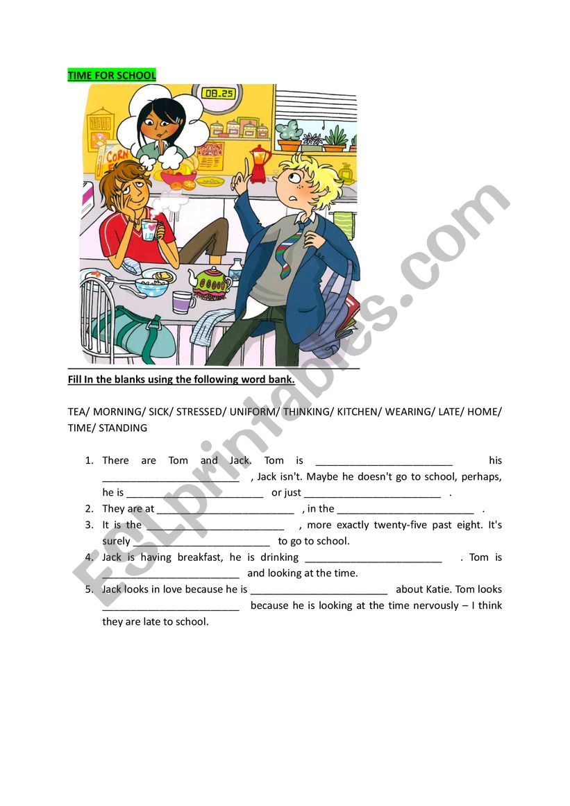 Time for school - picture description (KEY included)